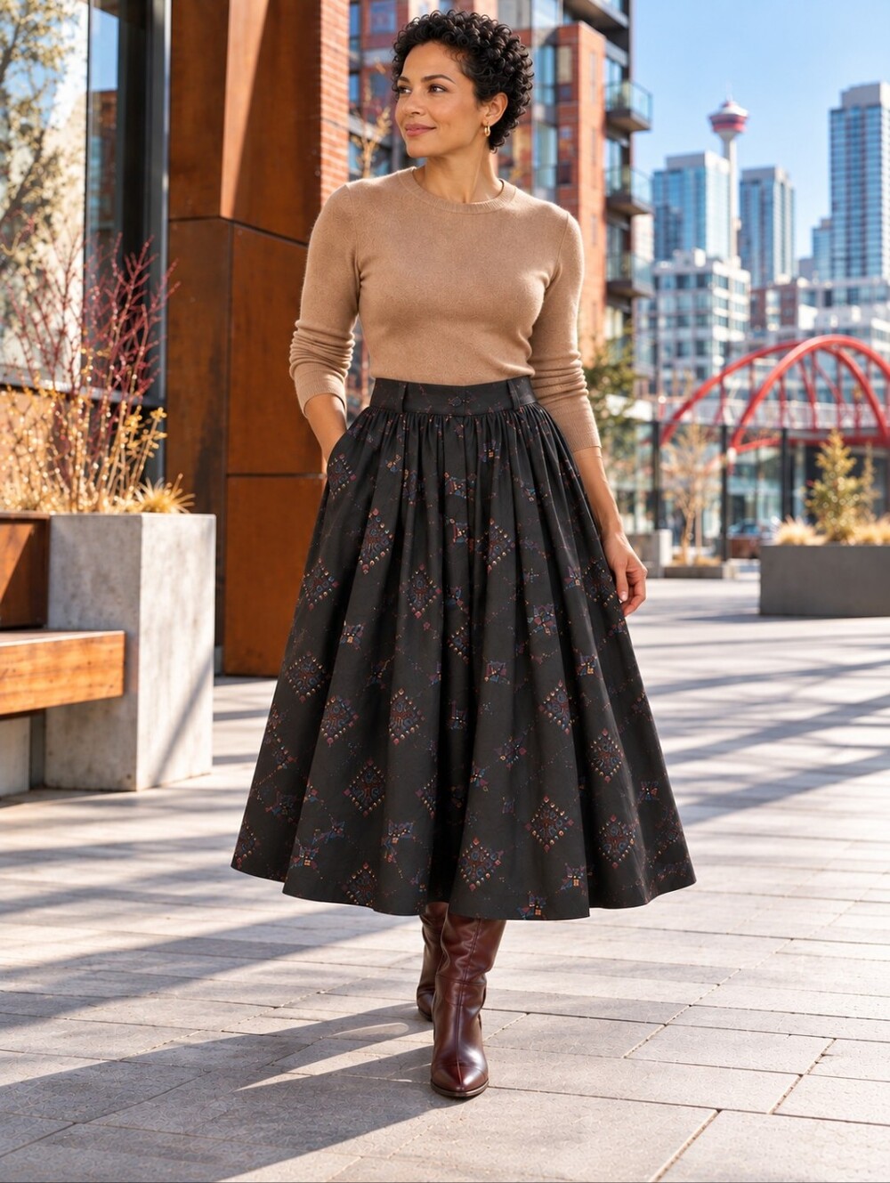 Vintage Caravan Western Apparel Calgary Cotton Midi Skirt 28" Waist